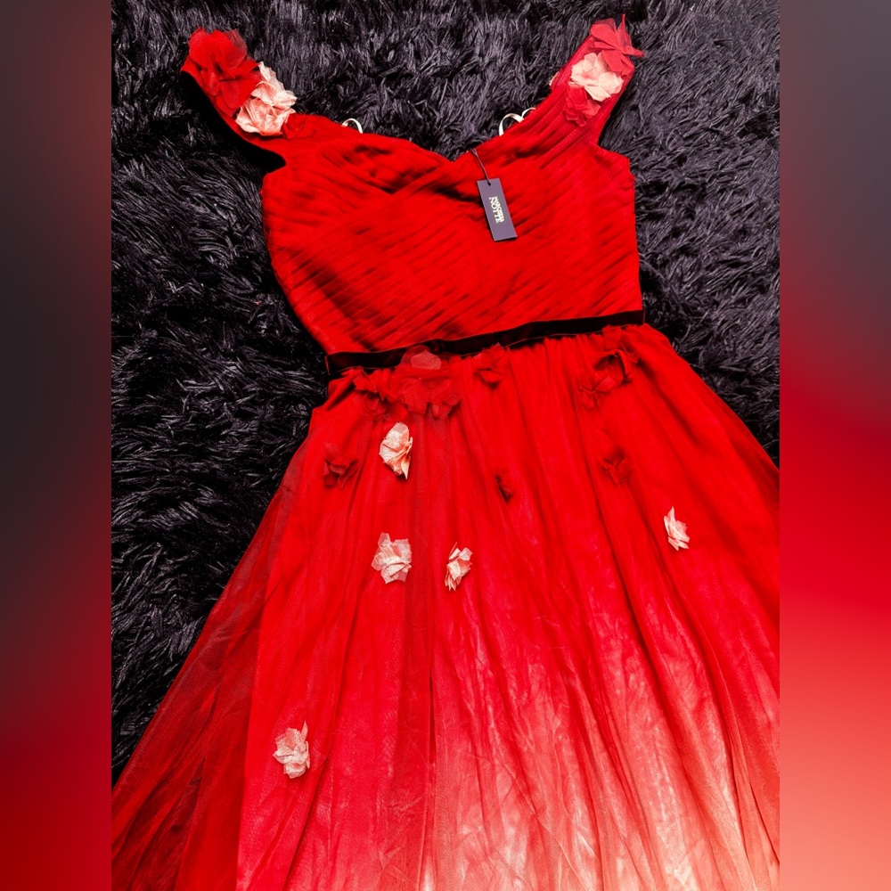 NWT MARCHESA NOTTE Off-the-shoulder appliquéd dégradé tulle gown. Size 10 - Picture 8 of 11